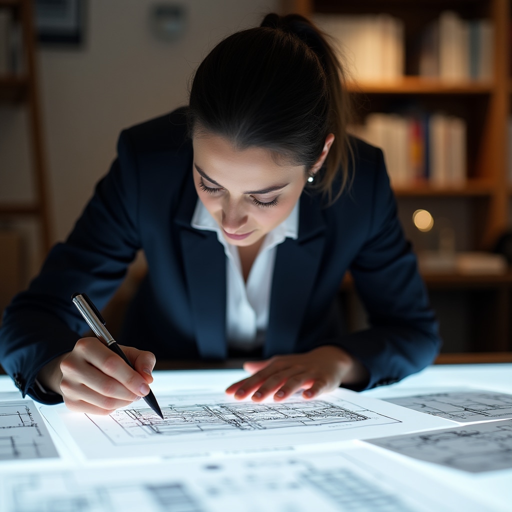 Tecnico che analizza schemi elettrici e planimetrie per impianto fotovoltaico industriale